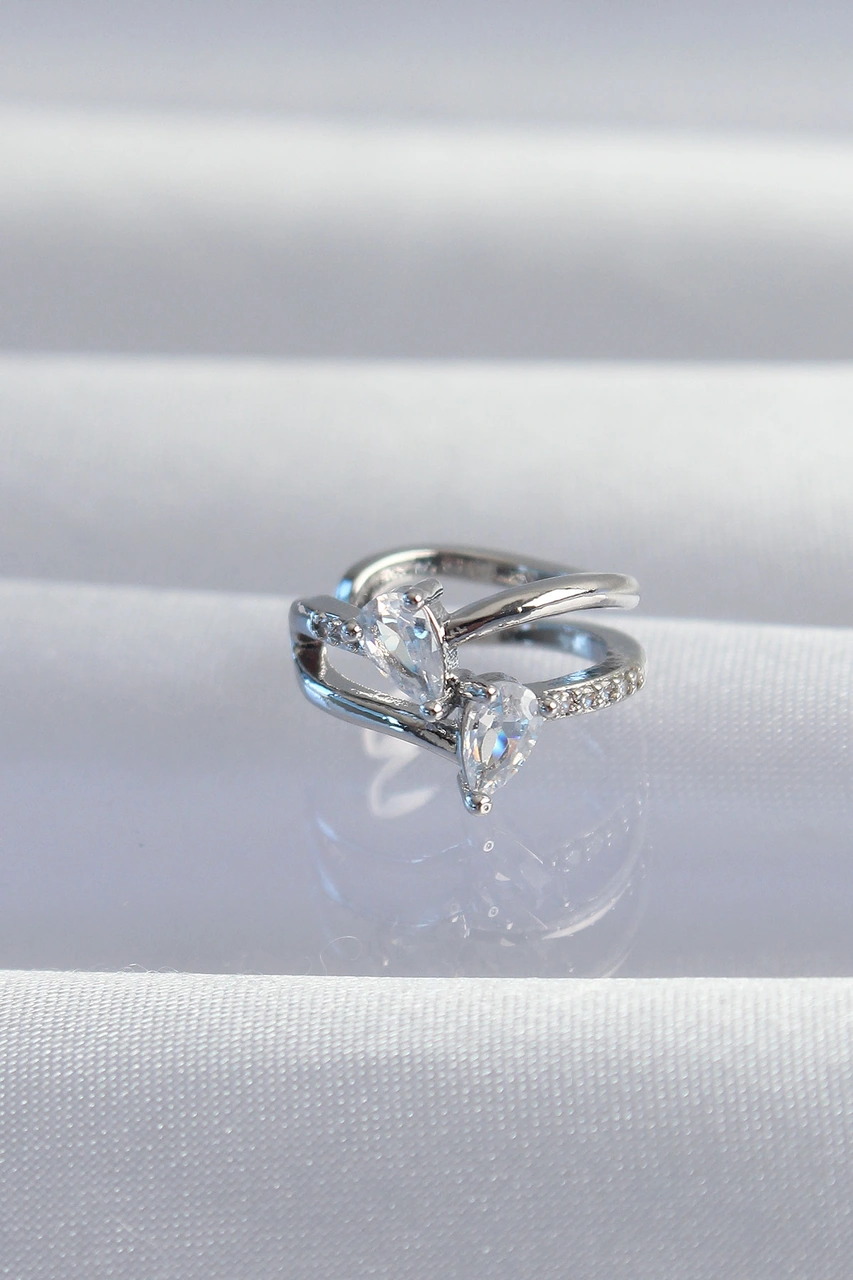 Pirinç Gümüş Renk Zirkon Taşlı Damla Earcuff Küpe Diğer
