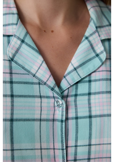 Penti Mint Ellie Ekoseli Gömlek Yaka Pamuklu Uzun Kollu Pijama Takımı