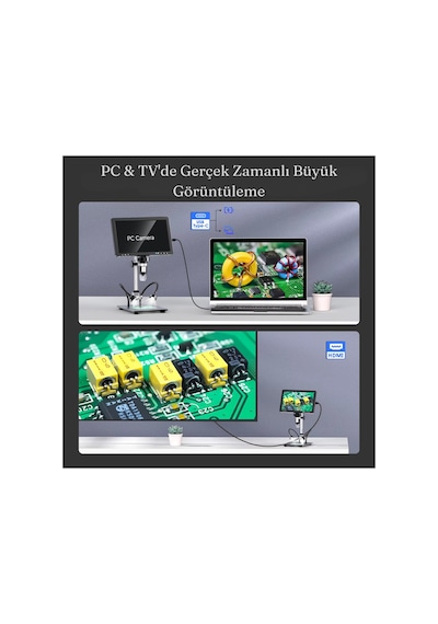 10.1'' Dm12 Hdmı Dijital Mikroskop 2000x Büyütme 20mp Kamera 10 Led Işık 32 Gb Uzaktan Kumanda Siyah - 786924275
