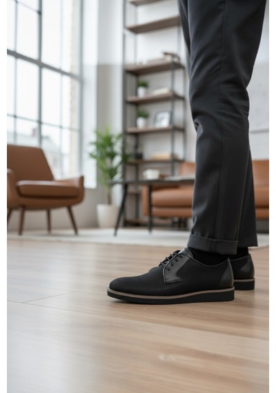 Enoch Erkek Smart Casual Bağcıklı Ayakkabı - Tekstüre Üst Yüzeyli Ve Esnek Hafif Tabanlı Klasık Ayakkabı Siyah Enoch Erkek Smart Casual Bağcıklı Ayakkabı - Tekstüre Üst Yüzeyli Ve Esnek Hafif Tabanlı Klasık Ayakkabı Siyah