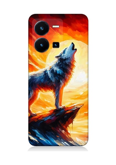 Vivo Y22s Uyumlu Kayalıkta Uluyan Kurt Yalnızlığı Desenli Silikon Kılıf Çok Renkli