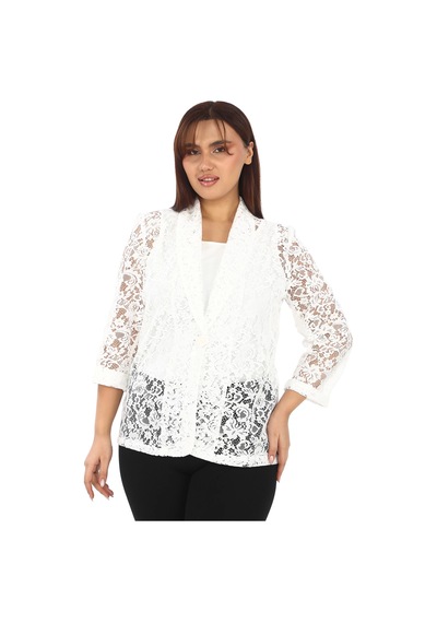 Lady Majestic Dantel Büyük Beden Kadın Ceket 44709 Beyaz