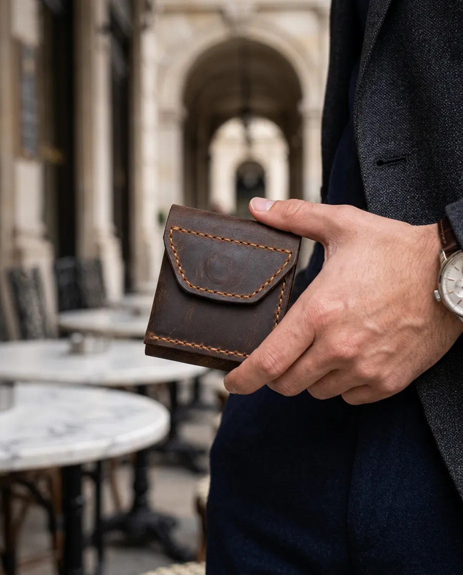 Natayleather %100 Hakiki Deri Compact Erkek Cüzdan Taba Renk - Viral Tasarım 7x10 Cm Mini Minimalist Dikey Cüzdan