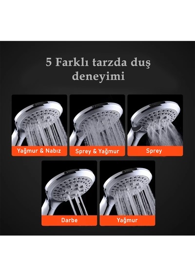 Aquashadow Su Tasarruflu 5 Fonksiyonlu Sağlam Yapılı Krom Banyo Duş Başlığı Kaliteli Duş Telefonu Ço Diğer