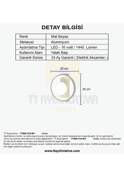 Tt069-yuv-by Tt Aydınlatma Toplu Mat Beyaz 3 Renk Ledli Aplik Beyaz