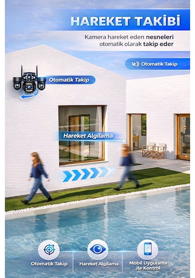 Rx18 Wifi 4 Kameralı Güvenlik Kamerası 20mp Ultra Hd Ptz Hareketli Sesli Gece Görüşlü Akıllı Kamera