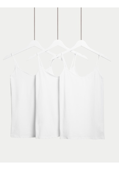 Marks & Spencer 3'lü Pamuk Karışımlı İnce Askılı Atlet T32004532 Beyaz