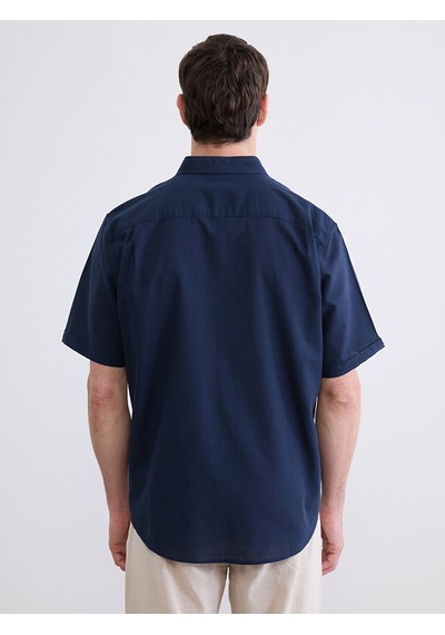 Lcwaıkıkı Classic Lacivert Regular Fit Keten Karışımlı Erkek Gömlek