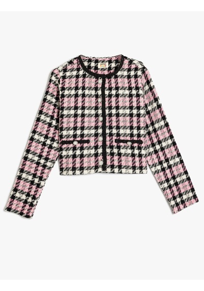 Koton Tüvit Ceket Uzun Kollu Düğme Ve Cep Detaylı Yuvarlak Yaka Pembe Ekose 5wkg20088aw Pembe