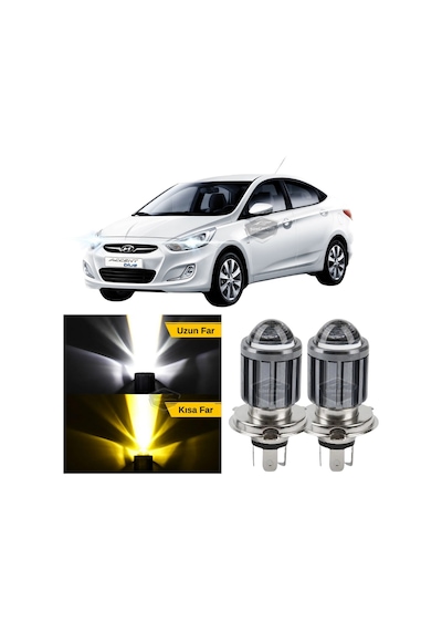 Hyundai Accent Blue 2011-2018 Uyumlu Mercekli Far Ampulü Led Xenon Çift Renk Sarı-beyaz Far Şimşek Csp Led Lamba LED Far 53881828