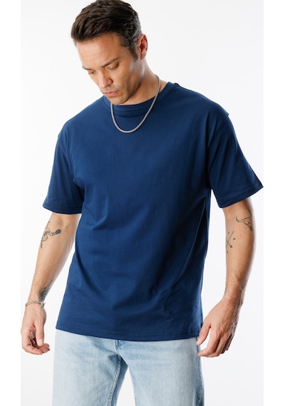 Genius Store Erkek Oversize Fit %100 Organik Pamuk Bisiklet Yaka Tişört Oversıze-erkek-t-shırt İndigo