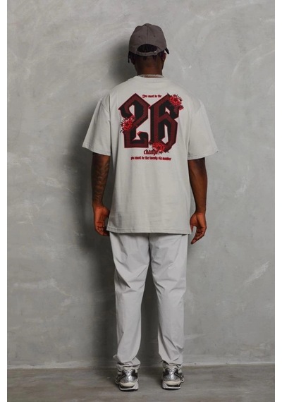 Freedom Storee Erkek Kısa Kol Yazlık Tişört Bisiklet Yaka Baskılı Oversize T-shirt - Gri Çok Renkli