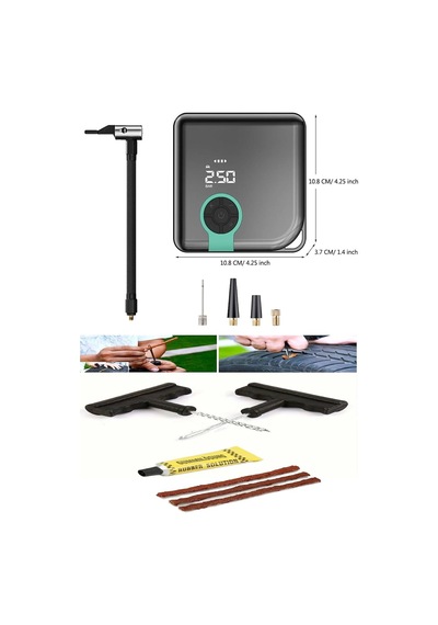 Hava Pompası Şarjlı Taşınabilir Basınç Göstergeli Kompresör Powerbank Lastik Şişirme Pompa Kit Hediy