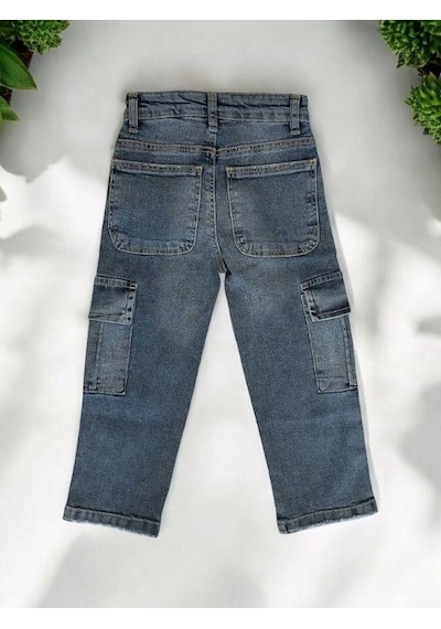Çikoby Erkek Çocuk Yan Cepli Kargo Yumuşak Esnek Kot Pantolon-14955 Mavi
