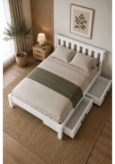 Shark New 2 Çekmeceli Çift Kişilik Mdf Karyola 140x190 Yatak Uyumlu - Beyaz Shark New 2 Çekmeceli Çift Kişilik Mdf Karyola 140x190 Yatak Uyumlu - Beyaz