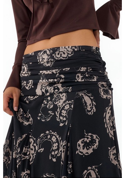 Hiccup Bdart Yüksek Bel Paisley Desenli Maxi Etek Siyah