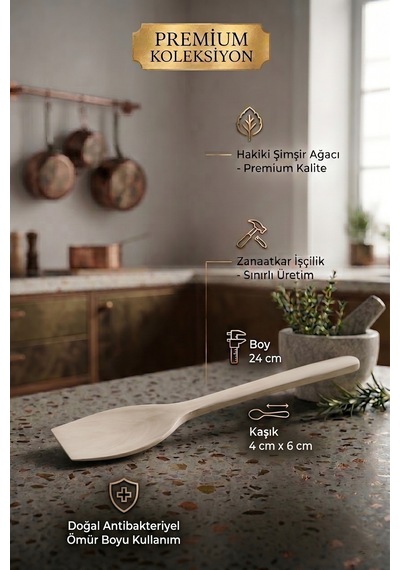 Doğal Şimşir Ağacı Ahşap Tahta Kaşık Spatula Seti Ağaç Kaşık 2li Set Şmş-002 Ahşap