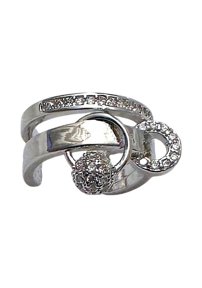 Earcuff Sıkıştırmalı Çelik Kıkırdak Küpe Çift Sıra Bantlı Halka Detaylı Zirkon Taşlı Gümüş Renk