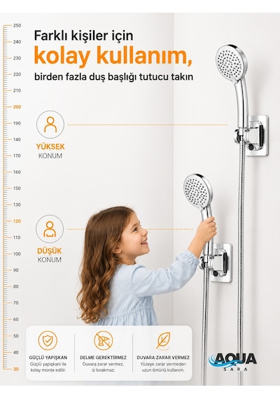 Yapışkanlı Duş Başlığı Tutucu , Ayarlanabilir Su Geçirmez Yapışkanlı Mafsal Chrome Tepe Duş Sistemleri Krom