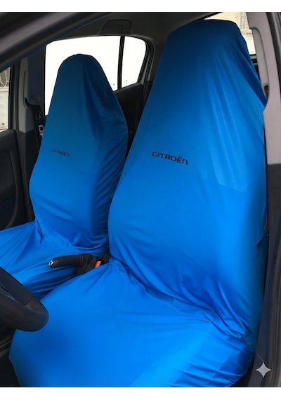 Likralı Kumaş Servis Kılıfı Ön 2'li Citroen Yazılı Mavi