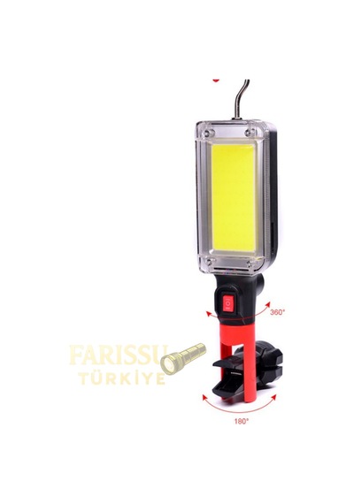 Gold Silver 60w Cob Led 1200 Lümen Şarjlı Çalışma Lambası - Mıknatıslı, Kancalı, Kıskaçlı + 2 Adet 18650 Siyah