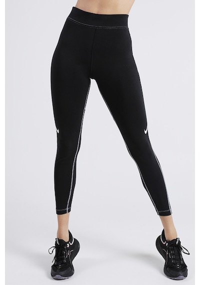 Nike Swoosh Women's Graphic High-rise 7/8 Leggings Pamuklu Yüksek Belli Tayt Siyah