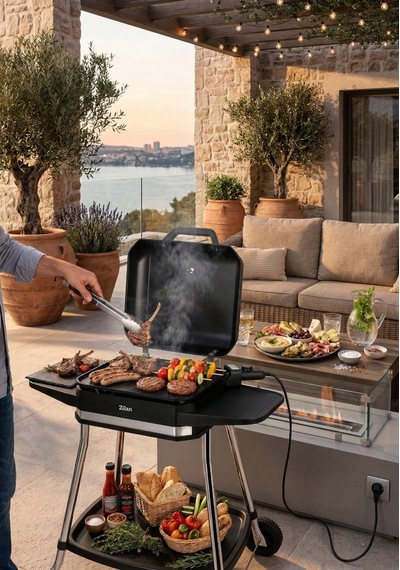 Zilan ZLN2501 3000 W Elektrikli Barbekü Mangal Standlı Kapaklı Döküm Izgara