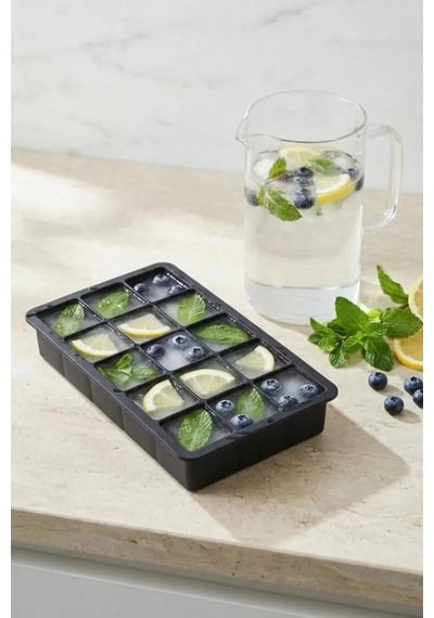 15 Hazneli Silikon Buz Kalıbı & Çok Amaçlı Buzluk Ve Dondurucu Organizeri 12x19 Cm Siyah