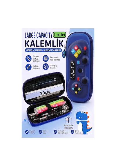 Oyun Konsolu Kabartmalı Bölmeli Kalemlik 1 Adet P-5953 Erkek Çocuk Okul Kalem Kutusu 3 Boyutlu Joystick Hediyelik Yeşil