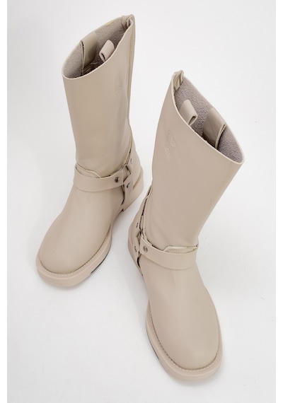 Luvishoes Luvi Shoes Solva Bej Cilt Kadın Binici Bot Bej Deri