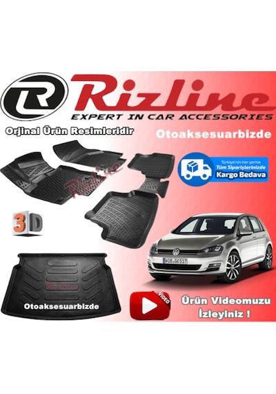 Vw Golf 7 3D Paspas + Bagaj Havuz Siyah 2013-2019 Arası Rizline