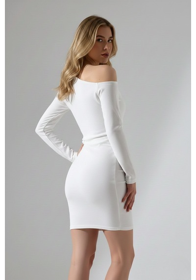 Zedefx Kadın Tek Omuz Bodycon Elbise Beyaz