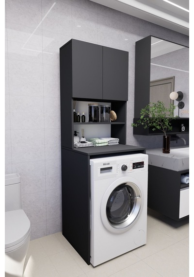 Verani Çamaşır Makinesi Dolabı Banyo Kiler Çift Kapaklı Arkal... Antrasit