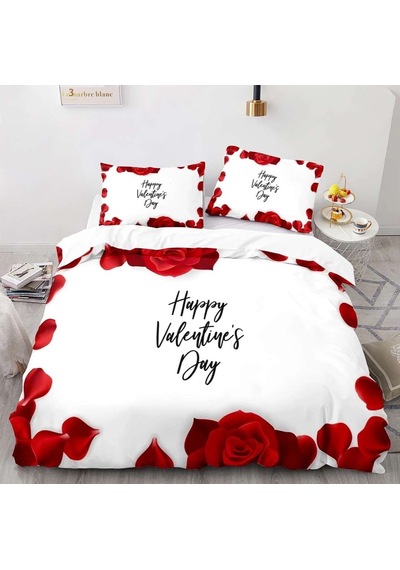 Valentınes Çift Kişilik 4 Parça Pamuk Saten Nevresim Takımı Alev Kırmızısı