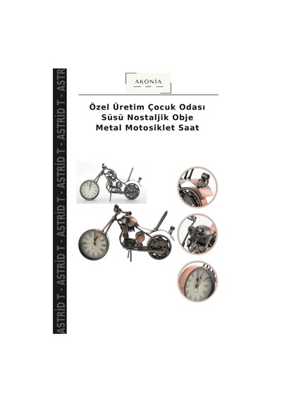 Özel Üretim Çocuk Odası Süsü Nostaljik Obje Metal Motosiklet Saat Çok Renkli