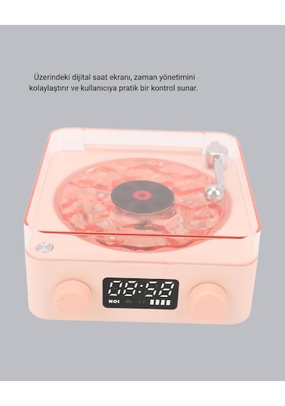 Hubrendy Tekno 3-ü-1 Gece Işığı Bluetooth Hoparlör Ve Dijital Saat Vintage Plak Çalar Tasarımlı