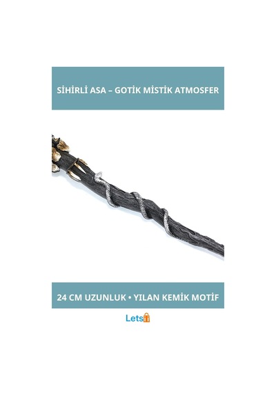 Polyester Sihirli Asa Yılan Kemik Detaylı 24 Cm Gotik Dekoratif Aksesuar 1 Adet