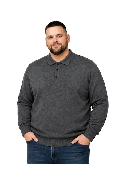 Battalmoda Erkek Büyük Beden Füme Düğmeli Polo Yaka Triko Kazak 3xl-4xl-5xl-6xl
