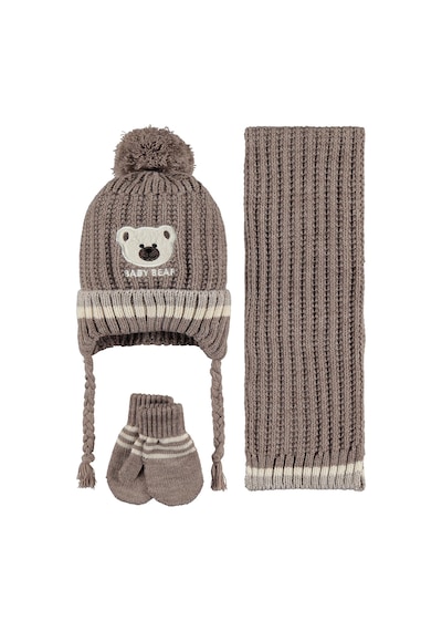Civil Baby Baby Bear Nakış Desen 0-24 Ay Atkı Bere Eldiven Set - Bej Vizon