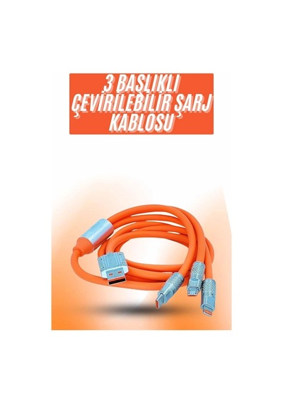 Hubrendy Tekno Çoklu Şarj Kablosu Usb Type-c İos Uyumlu 120w Hızlı Şarj Kablosu