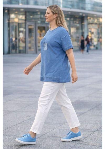 Cedy Denim Cedy - Kadın Özel Tasarım Esnek, Pul Payet, Dantel Detaylı Yıkamalı Büyük Beden Tişört Mavi Cedy Denim Cedy - Kadın Özel Tasarım Esnek, Pul Payet, Dantel Detaylı Yıkamalı Büyük Beden Tişört Mavi