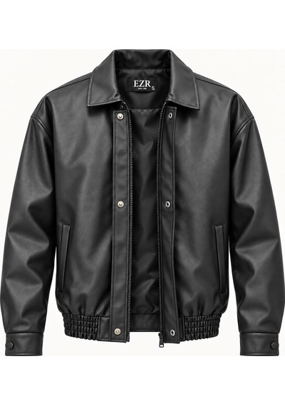 Classics Men Ezr Erkek Standart Kalıp Cepli Bomber Suni Deri Ceket 7797 Siyah
