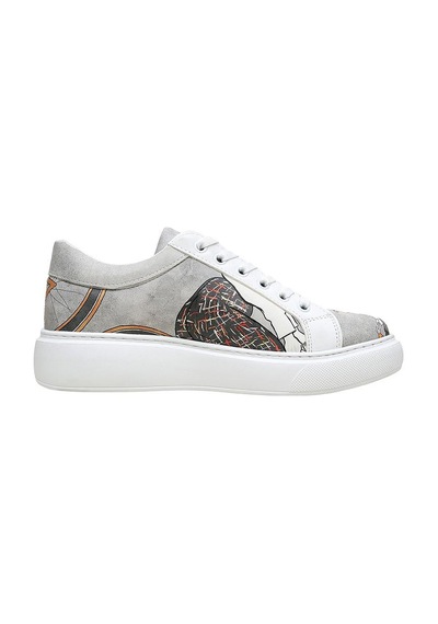 Kadın Vegan Deri Gri Sneakers - Rider Woman Tasarım Çok Renkli