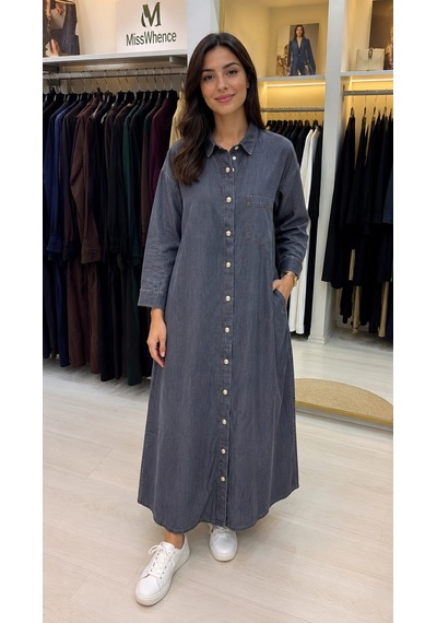 Invee İnvee Blue Ridge Denim İnçe Kumaş Gömlek Elbise 7191 Antrasit
