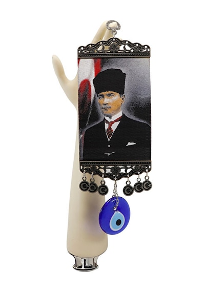 Lacivert El Yapımı Cam Nazar Boncuklu M. K Atatürk Duvar Süsü, He