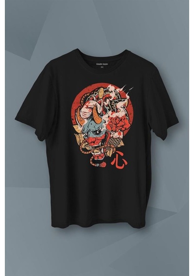 Hannya Maske Oni Japanese Demon Mask Japon Baskılı Tişört Unisex T-shirt 001