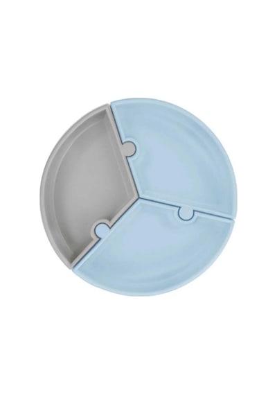 Puzzle Vakum Tabanlı Silikon Tabak Mineral Blue / Powder Grey Mavi