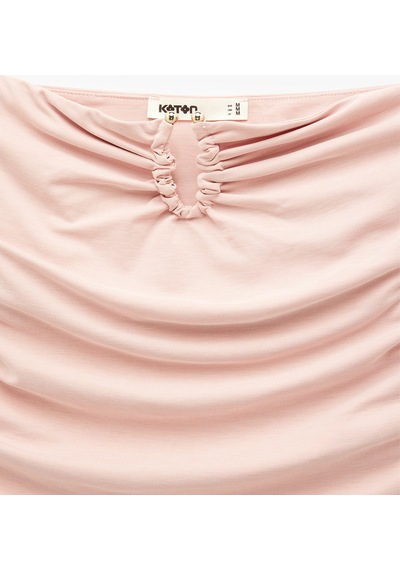 Koton Koton X Melis Ağazat - Viskon Drapeli Aksesuar Detaylı Straplez Bluz Pembe 6sak10055pk Gül