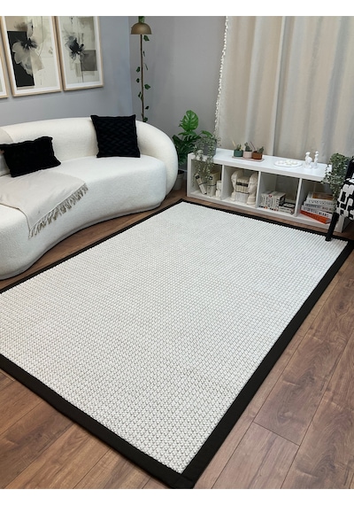 Saraz Halı Kumaş Bordür Gri Bukle Antrasit Bordür Halı Salon Koridor Mutfak Çocuk Odası Halısı Kilim S267 Beyaz-k.kahve Kahve