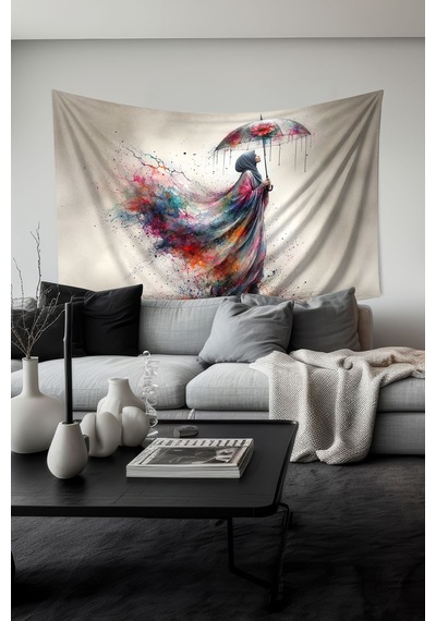 Renkli Yağmur Desenli Duvar Halısı Duvar Örtüsü Tapestry Süet Dokulu Kumaş